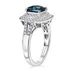 London Blue Topaz & White Zircon Ring in Rhodium Overlay Sterling Silver 2.52 Ct.