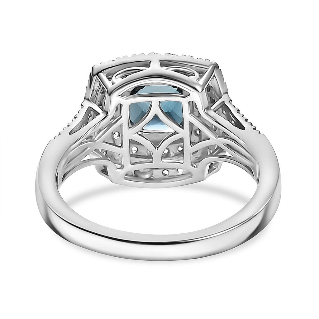London Blue Topaz & White Zircon Ring in Rhodium Overlay Sterling Silver 2.52 Ct.
