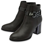 Lotus Amarin Block Heel Ankle Boots With Metallic Chain Detail (Size 3) - Grey