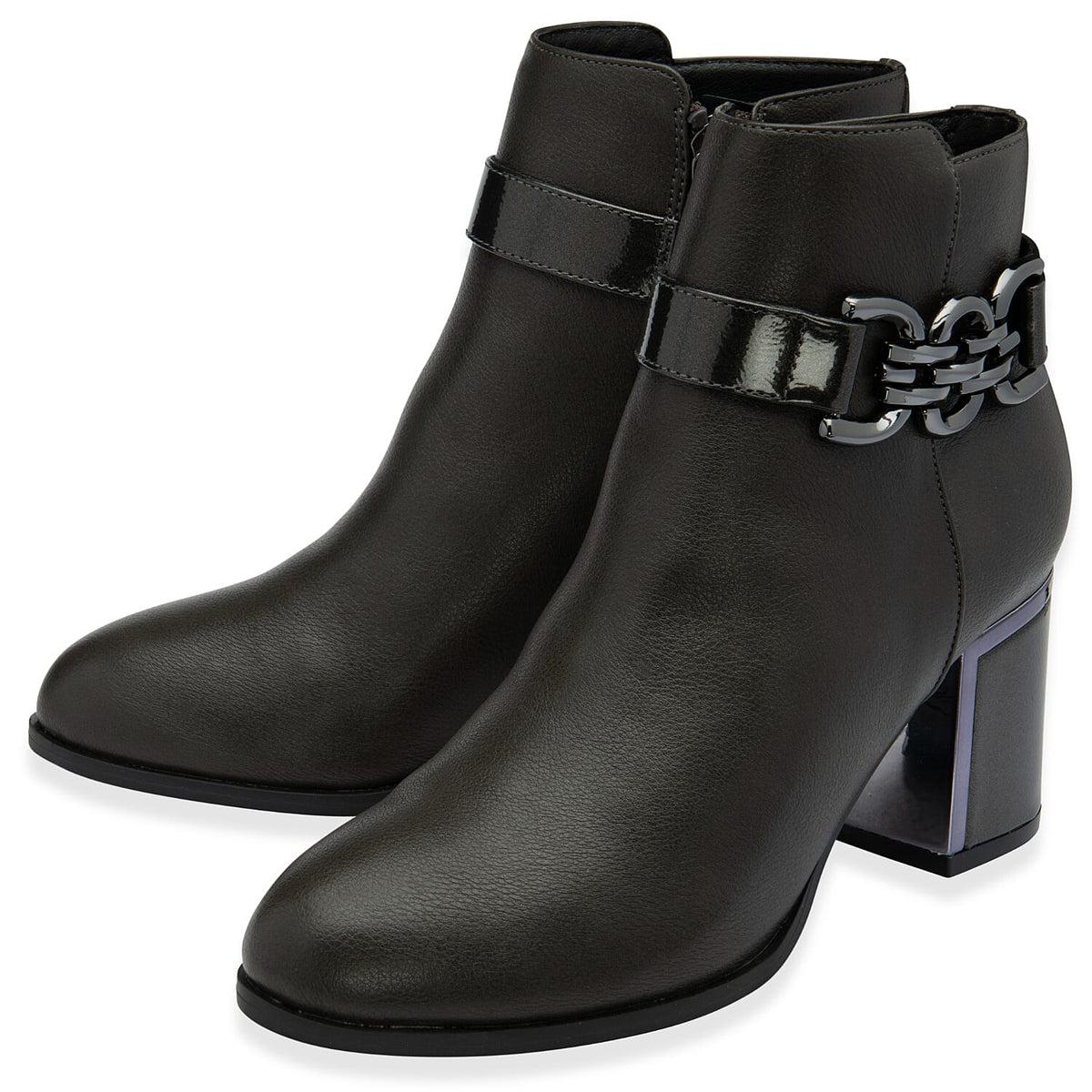 Lotus Amarin Block Heel Ankle Boots With Metallic Chain Detail (Size 3) - Grey 8439256 0