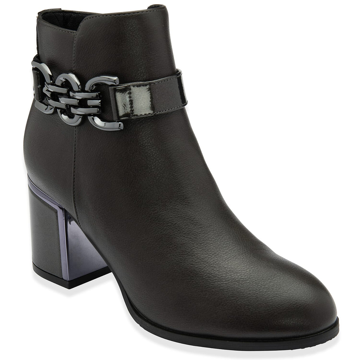 Lotus Amarin Block Heel Ankle Boots With Metallic Chain Detail (Size 3) - Grey 8439256 2