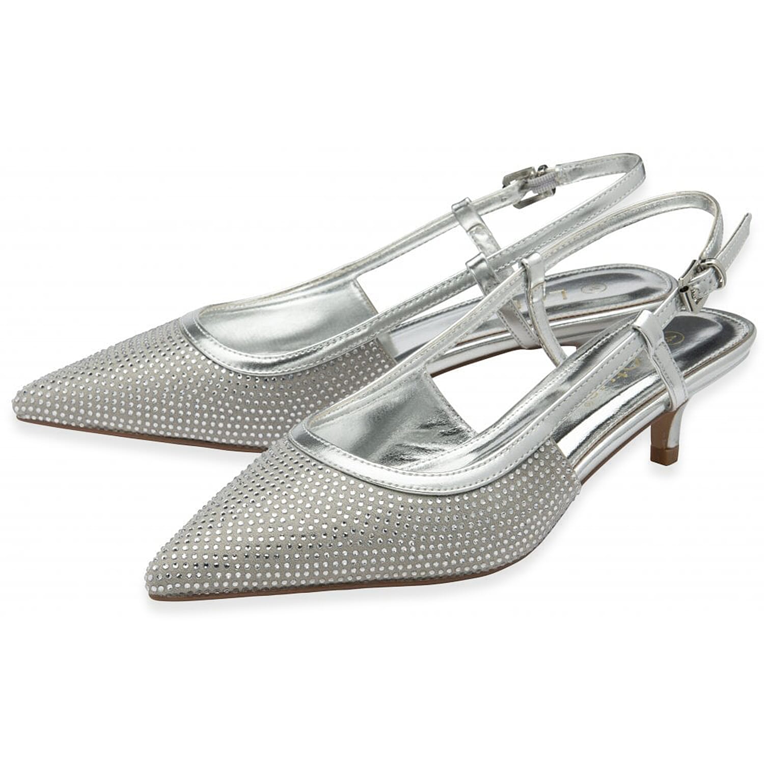 Lotus Bexley Slingback Pointed Toe Kitten Heel (Size 3) - Silver 8305113 0