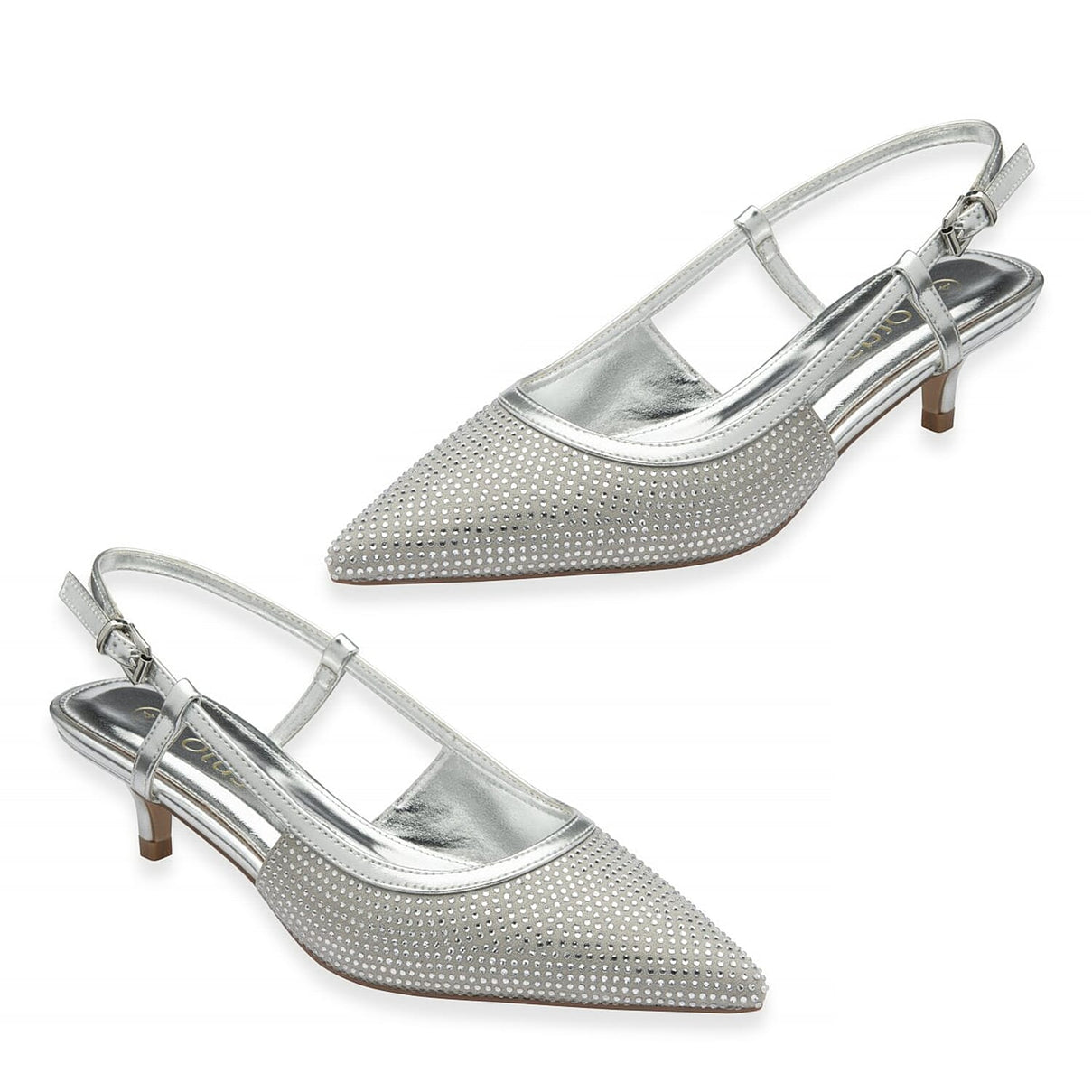 Lotus Bexley Slingback Pointed Toe Kitten Heel (Size 3) - Silver 8305113 2