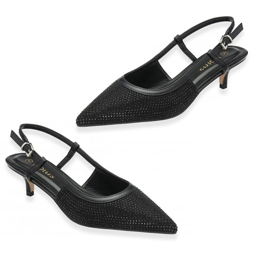 Lotus Bexley Slingback Pointed Toe Kitten Heel (Size 5) - Black