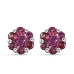 Lotus Garnet Cluster Stud Earrings in Platinum Overlay Sterling Silver 1.35 Ct