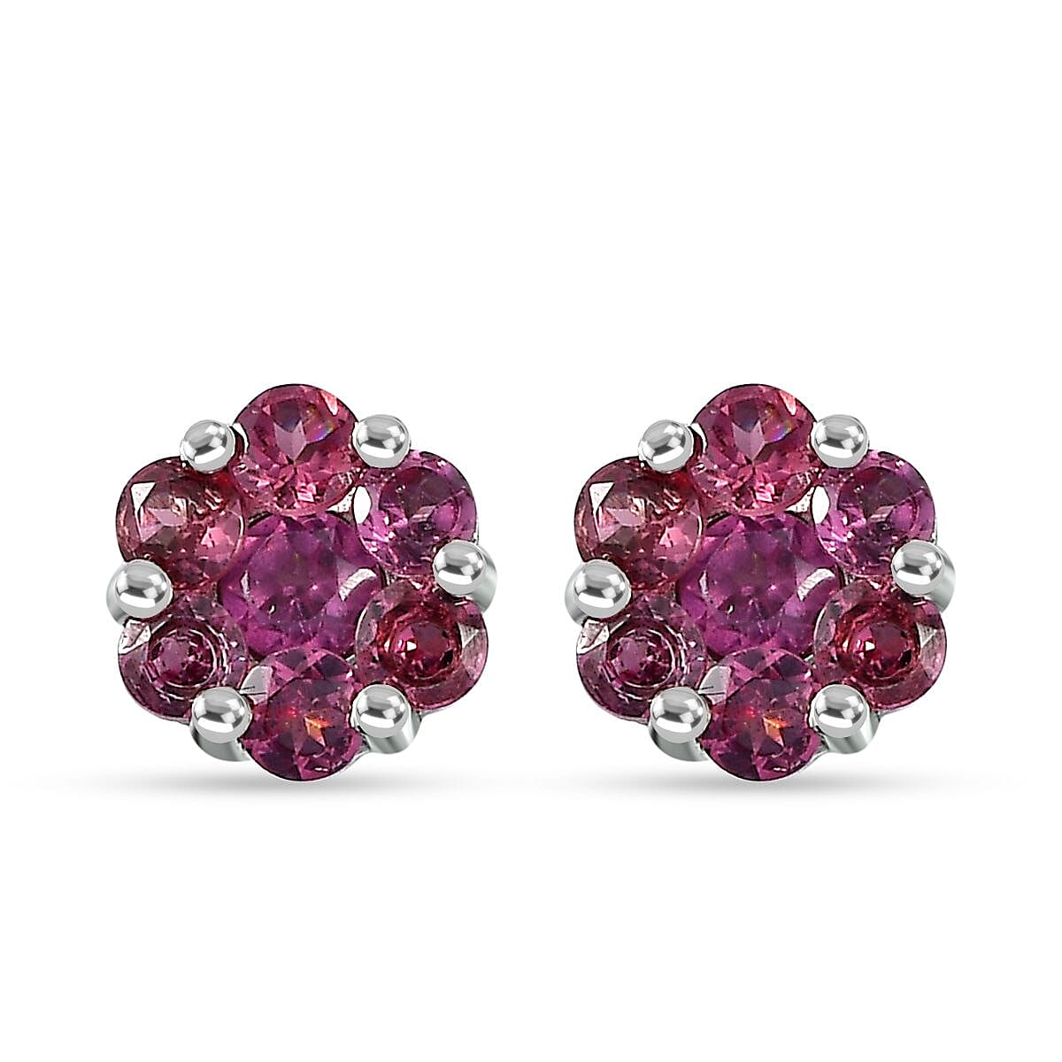 Lotus Garnet Cluster Stud Earrings in Platinum Overlay Sterling Silver 1.35 Ct 7796108 0