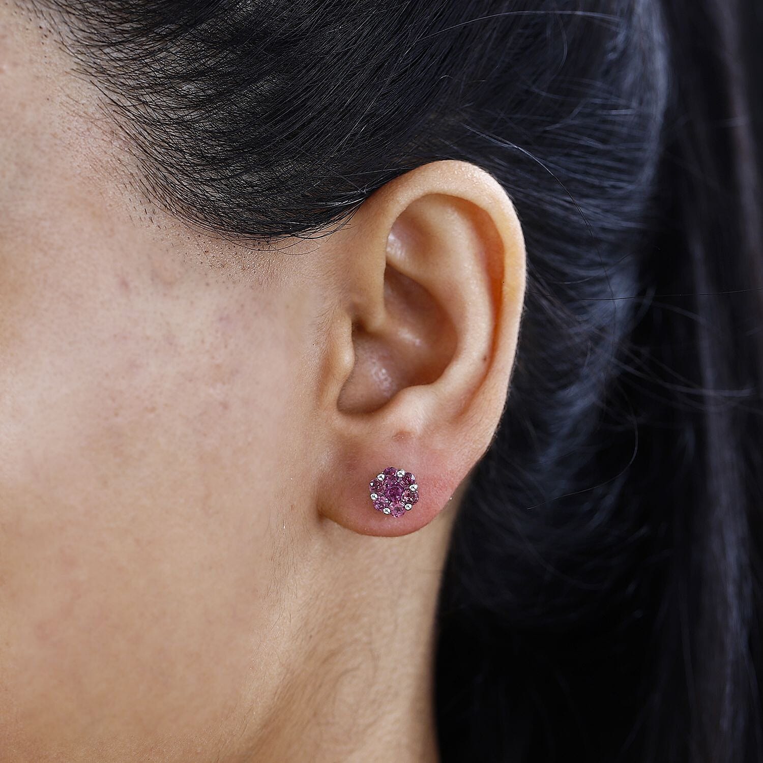 Lotus Garnet Cluster Stud Earrings in Platinum Overlay Sterling Silver 1.35 Ct 7796108 2