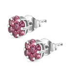 Lotus Garnet Cluster Stud Earrings in Platinum Overlay Sterling Silver 1.35 Ct