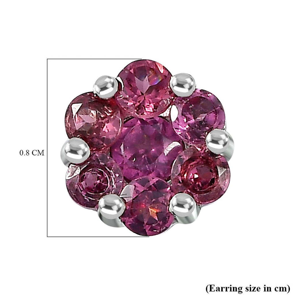 Lotus Garnet Cluster Stud Earrings in Platinum Overlay Sterling Silver 1.35 Ct