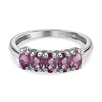 Lotus Garnet 5 Stone Ring in Platinum Overlay Sterling Silver 1.10 Ct