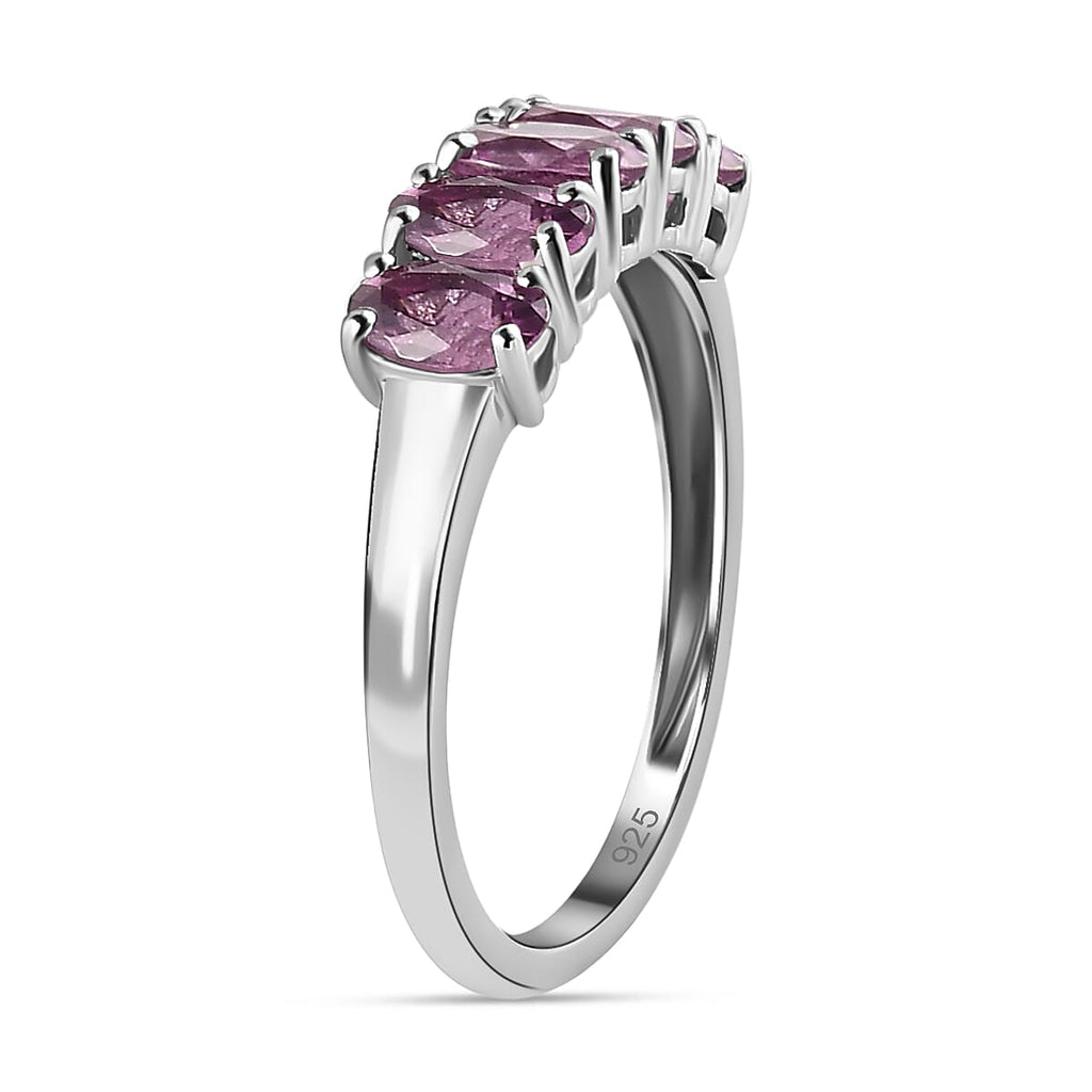 Lotus Garnet 5 Stone Ring in Platinum Overlay Sterling Silver 1.10 Ct