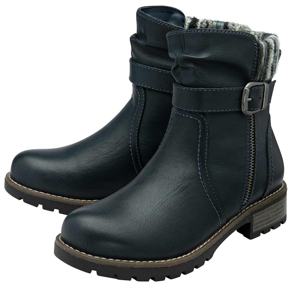 Lotus Triana Womens Comfort Winter Biker Boots With Buckle Detail (Size 4) - Navy V32525256 0