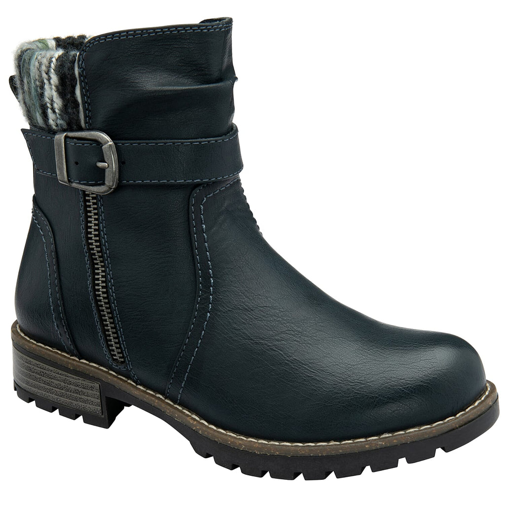 Lotus Triana Womens Comfort Winter Biker Boots With Buckle Detail (Size 4) - Navy