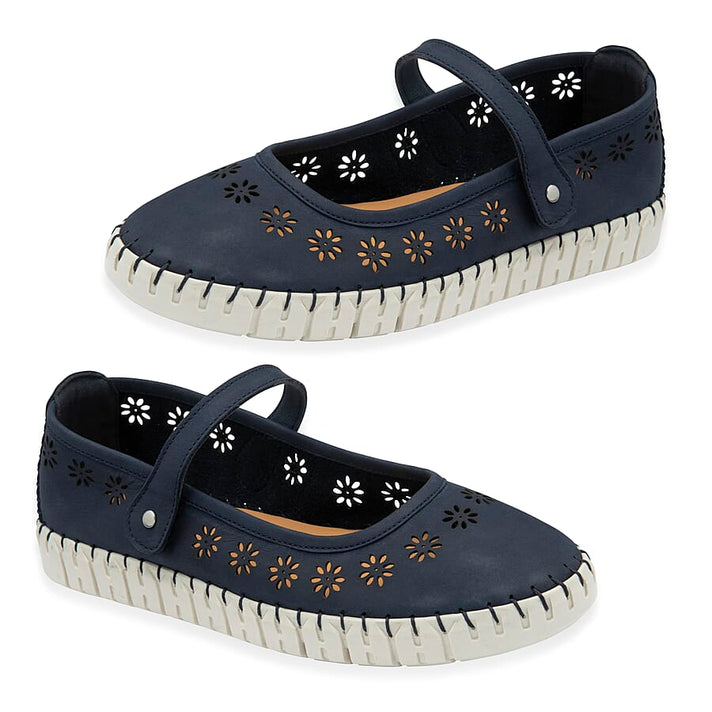 Lotus Aurelia Laser Cut Floral Mary Jane Ballerina Shoes (Size 4) - Navy 8515541 1