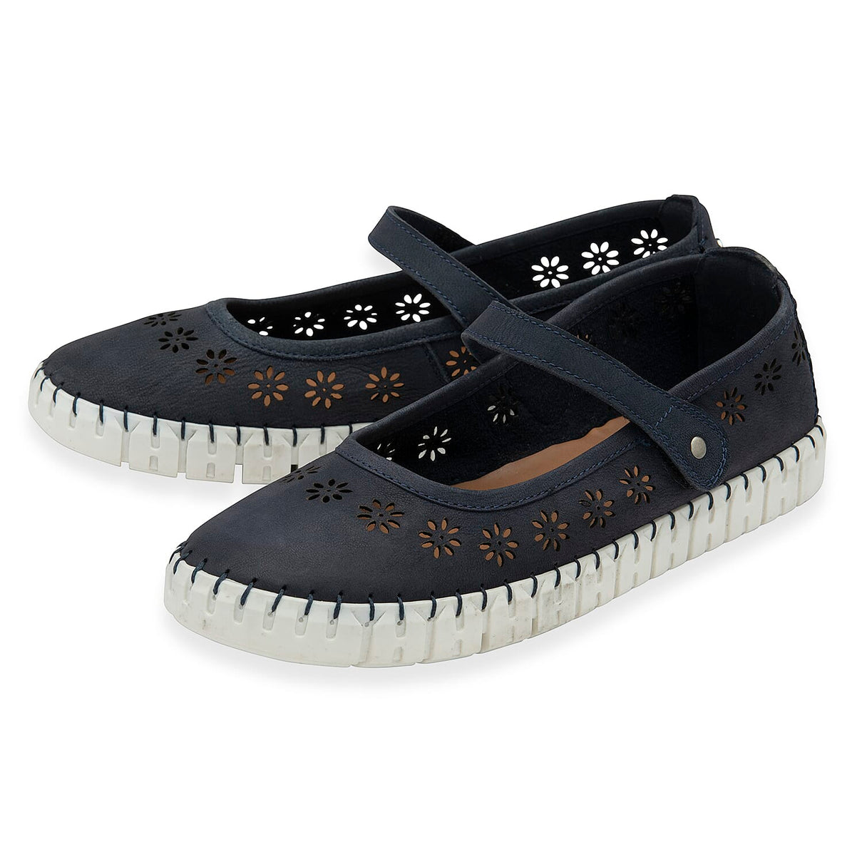 Lotus Aurelia Laser Cut Floral Mary Jane Ballerina Shoes (Size 4) - Navy 8515541 1