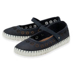 Lotus Aurelia Laser Cut Floral Mary Jane Ballerina Shoes (Size 4) - Navy