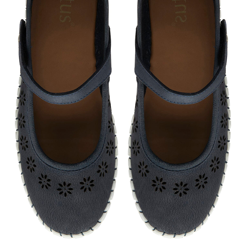 Lotus Aurelia Laser Cut Floral Mary Jane Ballerina Shoes (Size 4) - Navy