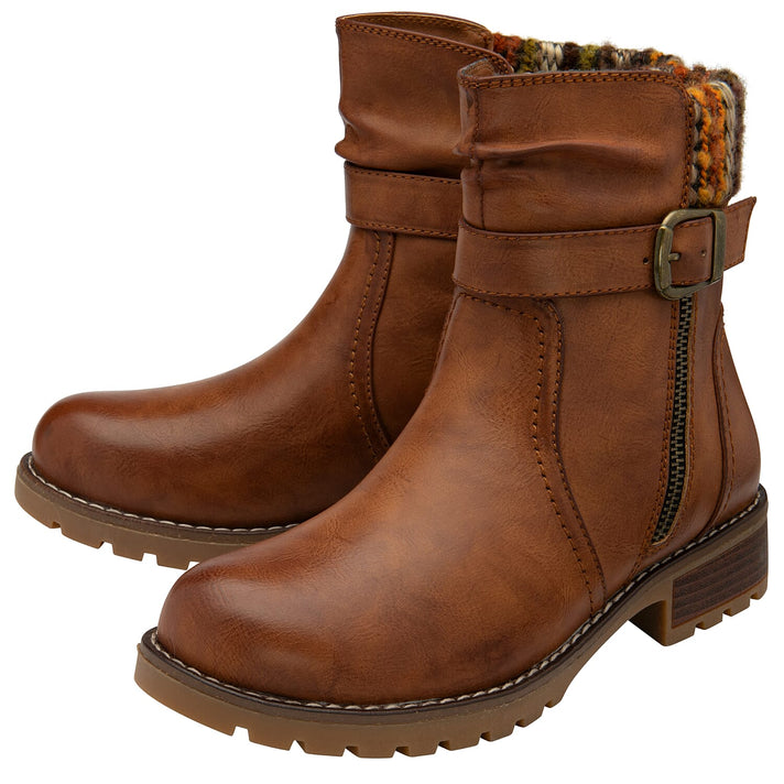 Lotus Triana Womens Comfort Winter Biker Boots With Buckle Detail (Size 4) - Tan 8439352 1