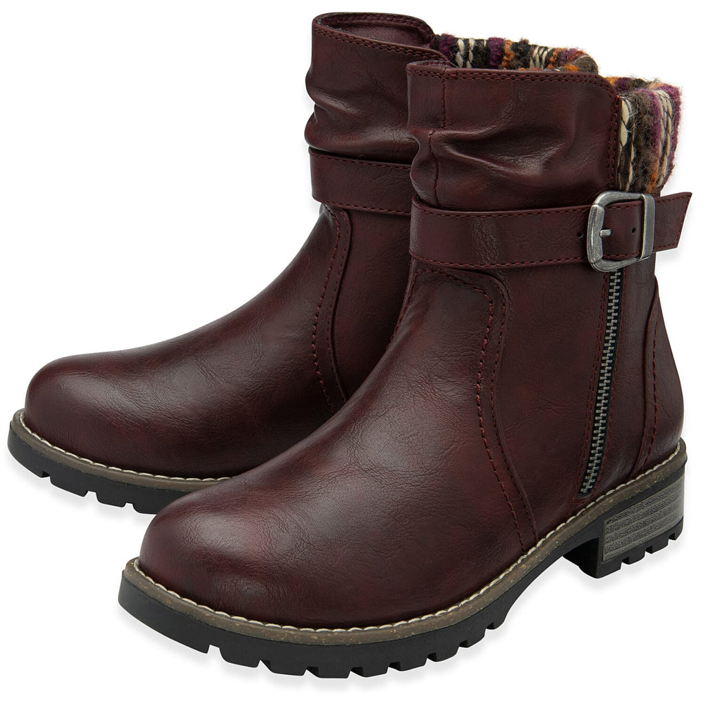 Lotus Triana Womens Comfort Winter Biker Boots With Buckle Detail (Size 6) - Bordo
