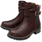 Lotus Triana Womens Comfort Winter Biker Boots With Buckle Detail (Size 6) - Bordo