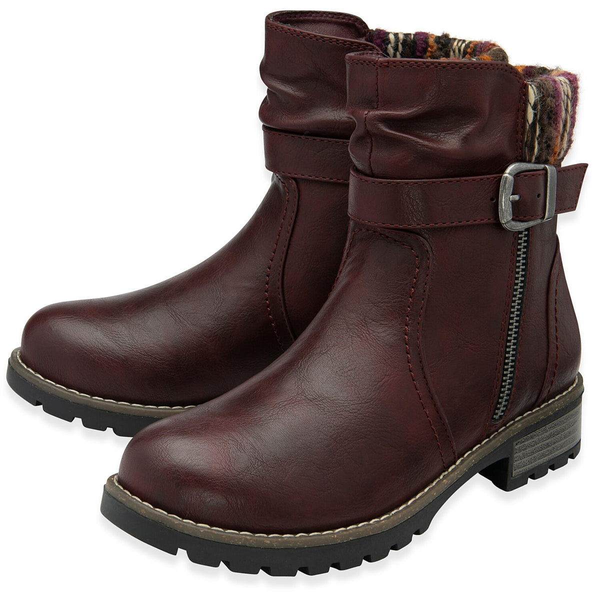 Lotus Triana Womens Comfort Winter Biker Boots With Buckle Detail (Size 6) - Bordo V32604367 0