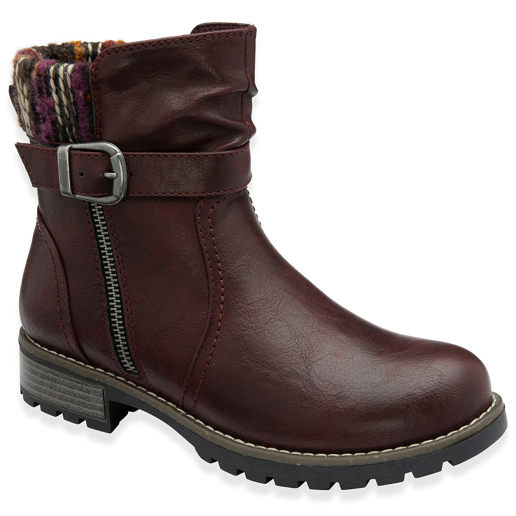 Lotus Triana Womens Comfort Winter Biker Boots With Buckle Detail (Size 6) - Bordo