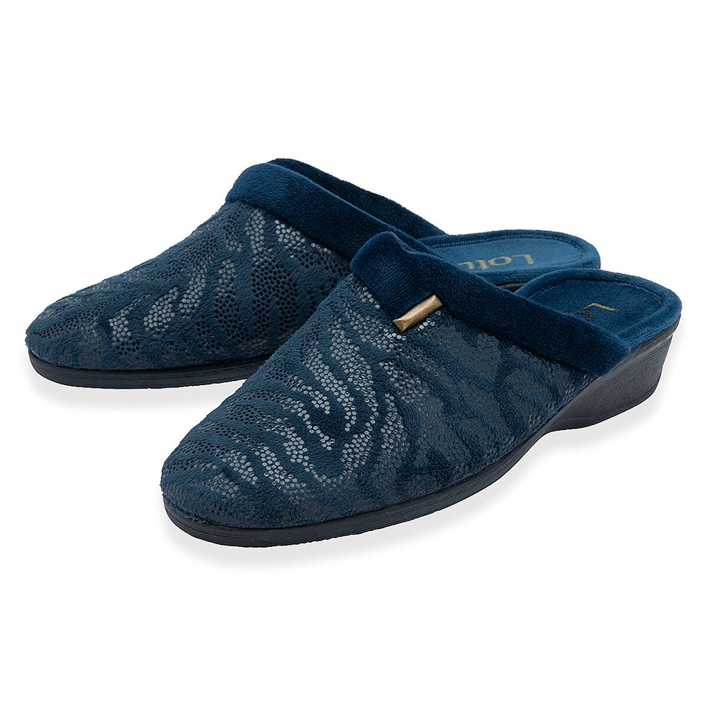 Lotus Gracia Womens Patterned Slip-On Slippers (Size 3) - Navy