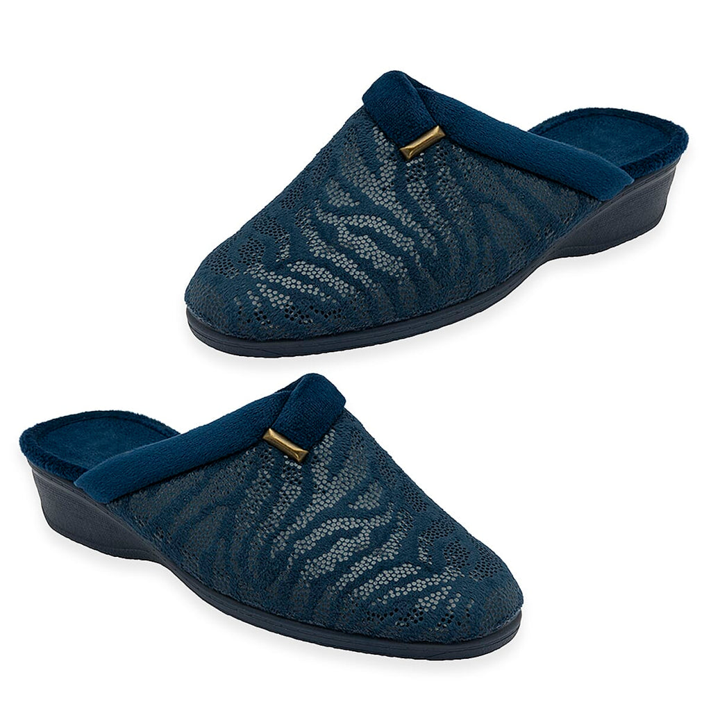 Lotus Gracia Womens Patterned Slip-On Slippers (Size 3) - Navy
