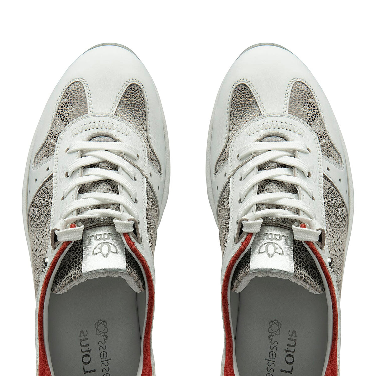 Lotus Leather Sapphire Trainers with Reptile Print Detailing - White and Red 7187367 3