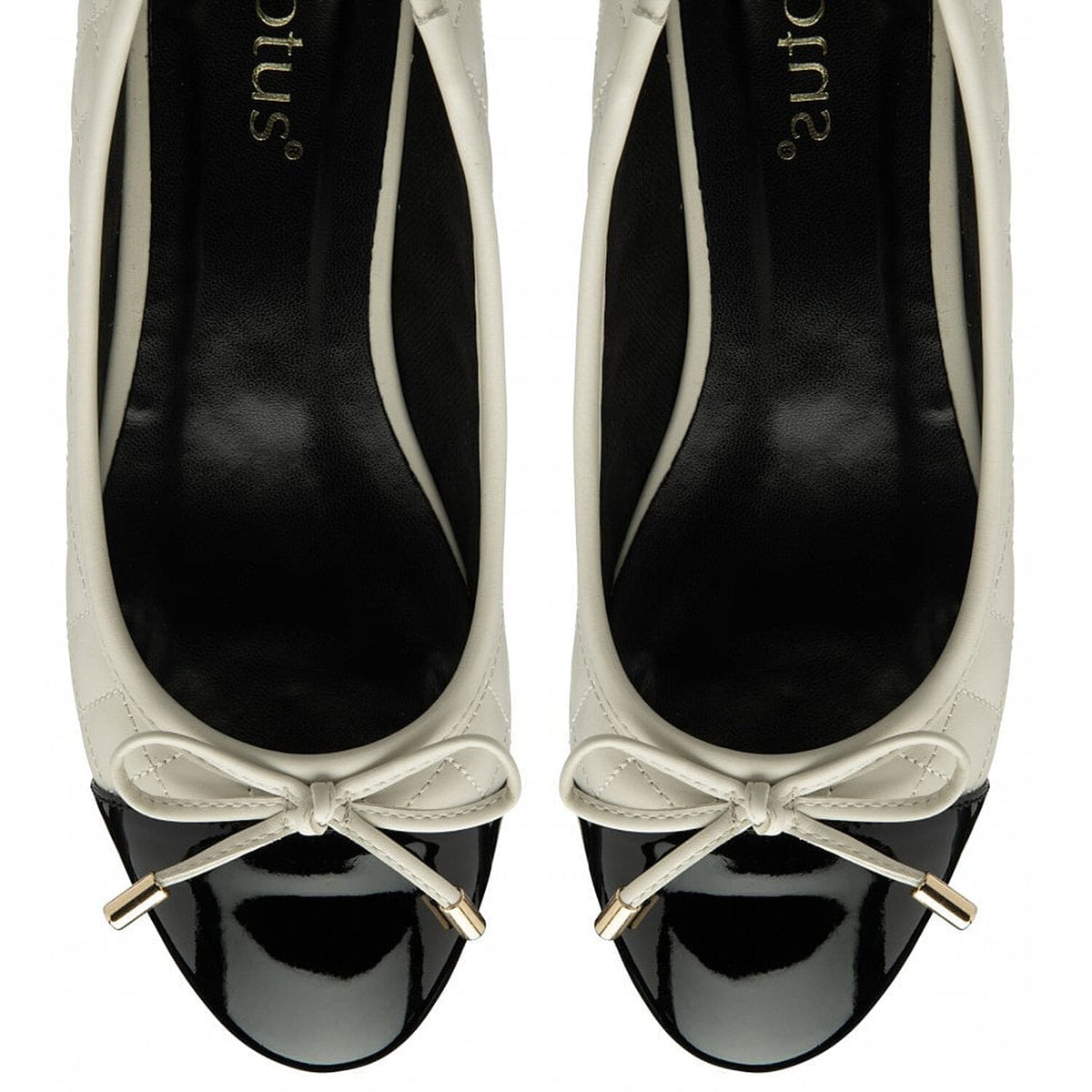 Lotus Rush Quilted Two-Tone Cap Toe Ballet Pumps With Block Heel (Size 3) - Cream &amp; Black 8302410 2