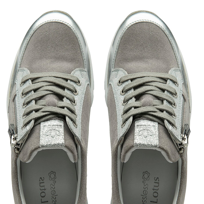 Lotus Sassy Lace-Up Womens Trainers with Functional Outside Zip (Size 3) - Grey &amp; Silver 7214179 1