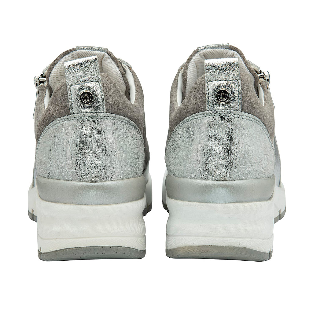 Lotus Sassy Lace-Up Womens Trainers with Functional Outside Zip (Size 4) - Grey & Silver