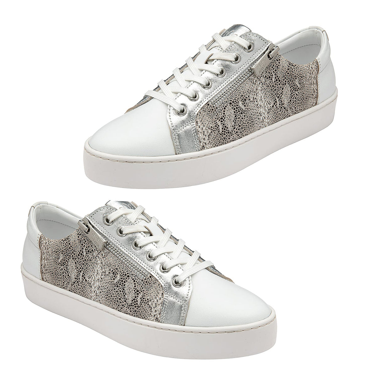 Lotus Snake Pattern Sky Casual Trainers with Functional Outside Zip - White 7214157 1