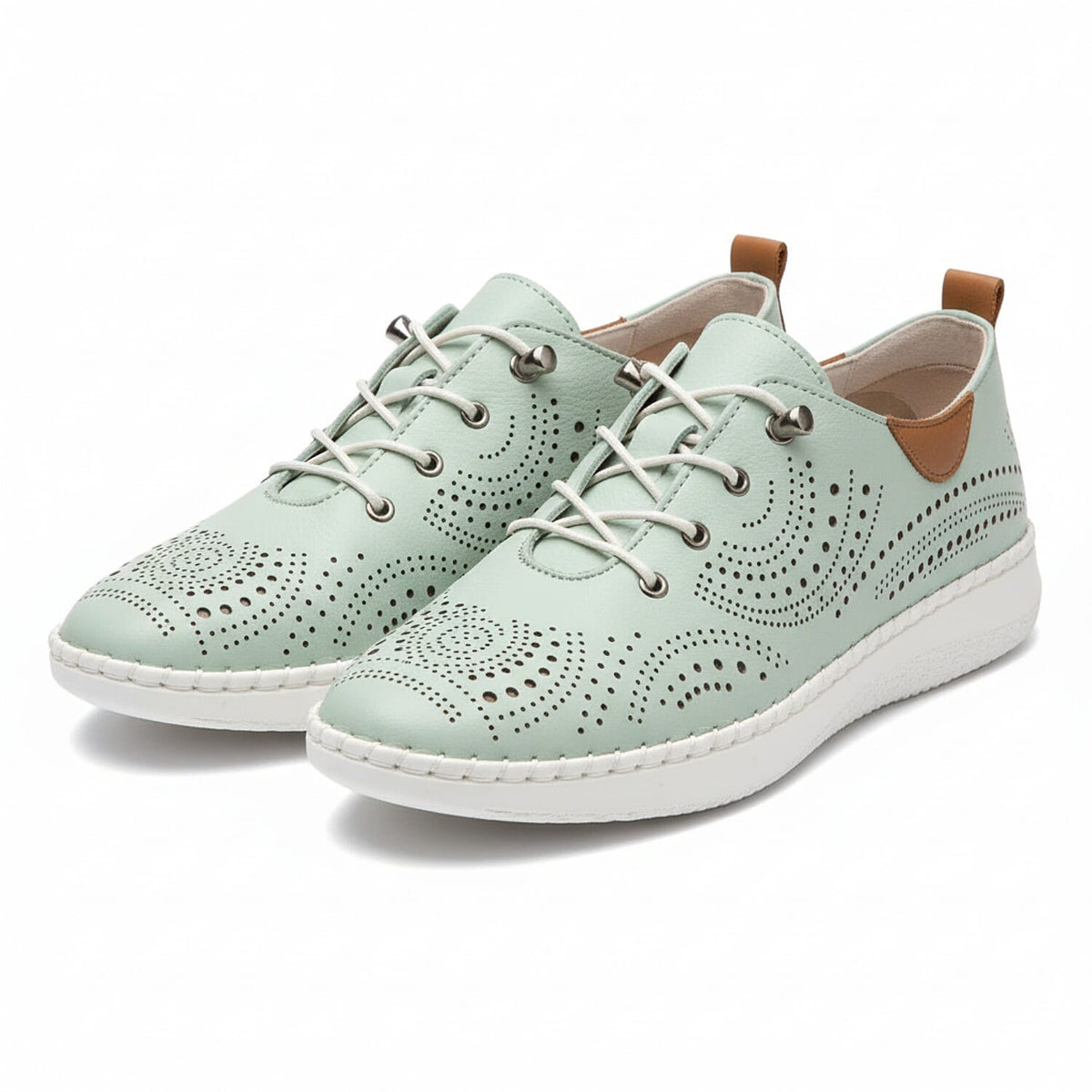 Lotus Tassia Ladies Leather Lace-Up Trainers with Perforated Detail (Size 7) - Mint 8202429 0