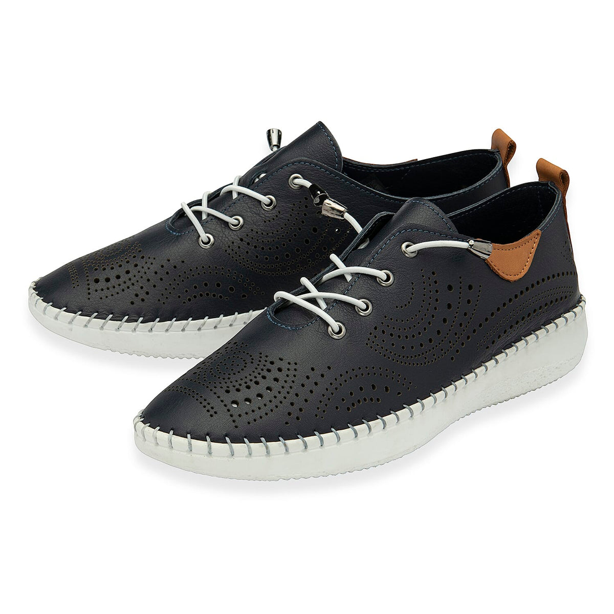Lotus Womens Tassia Premium Leather Laser Cut Detail Lace Up Shoes (Size 5) - Navy V32605784 0