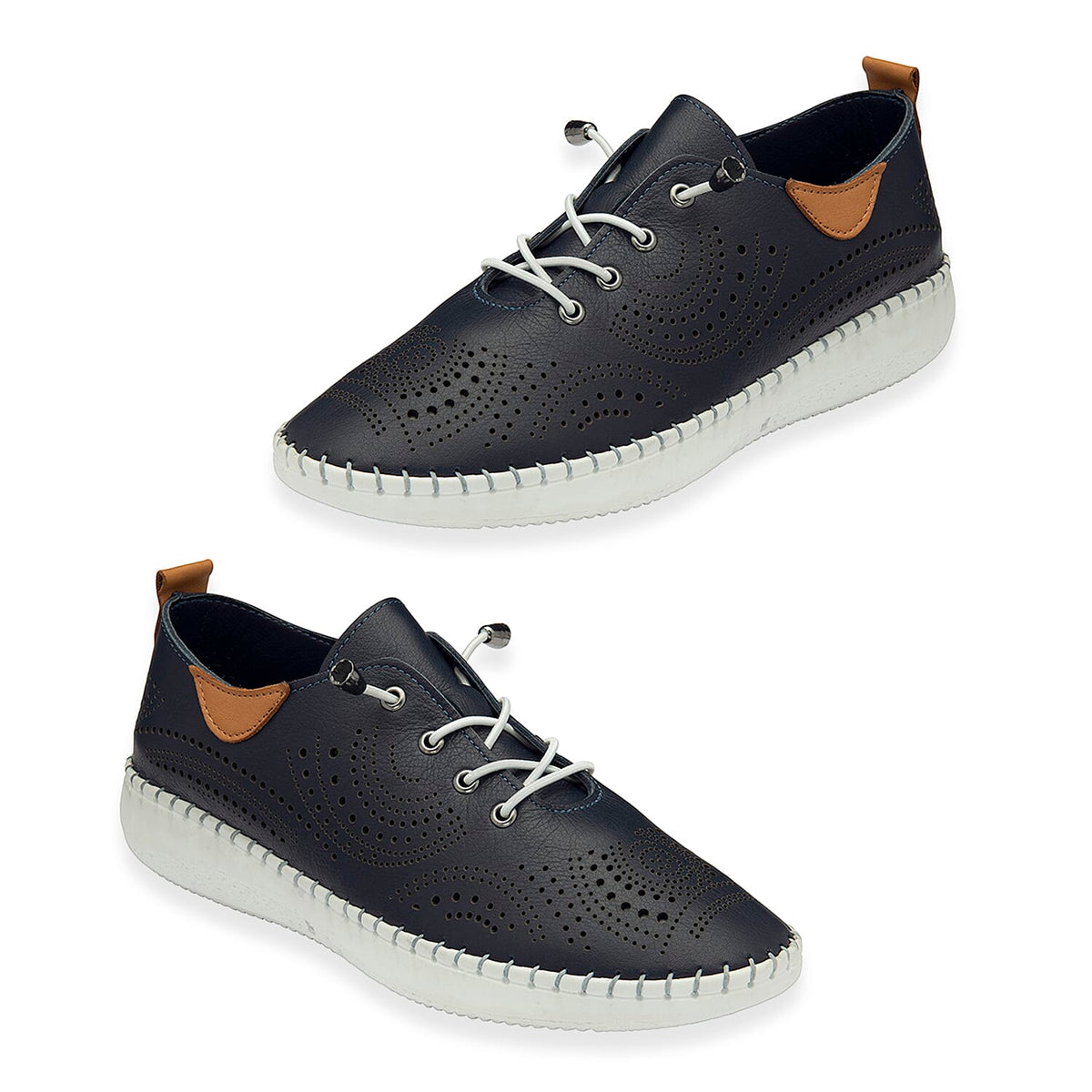 Lotus Womens Tassia Premium Leather Laser Cut Detail Lace Up Shoes (Size 5) - Navy V32605784 1