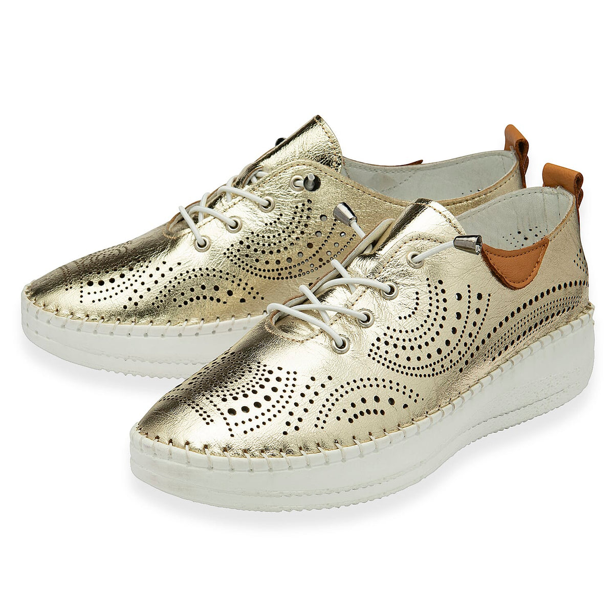 Lotus Womens Tassia Premium Leather Laser Cut Detail Lace Up Shoes (Size 6) - Gold V32573900 0