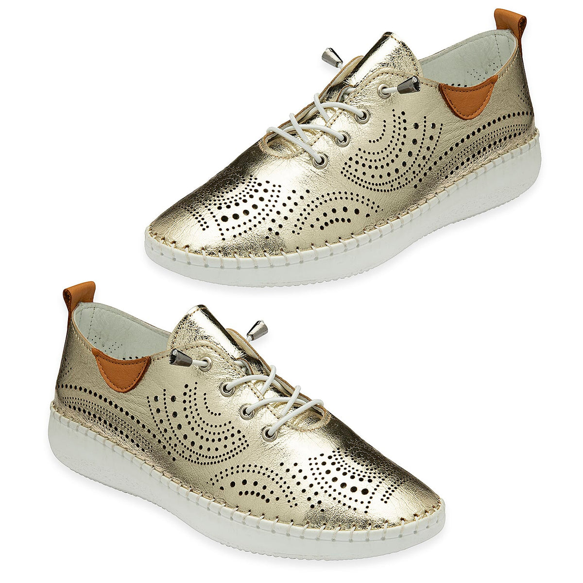 Lotus Womens Tassia Premium Leather Laser Cut Detail Lace Up Shoes (Size 6) - Gold V32573900 1