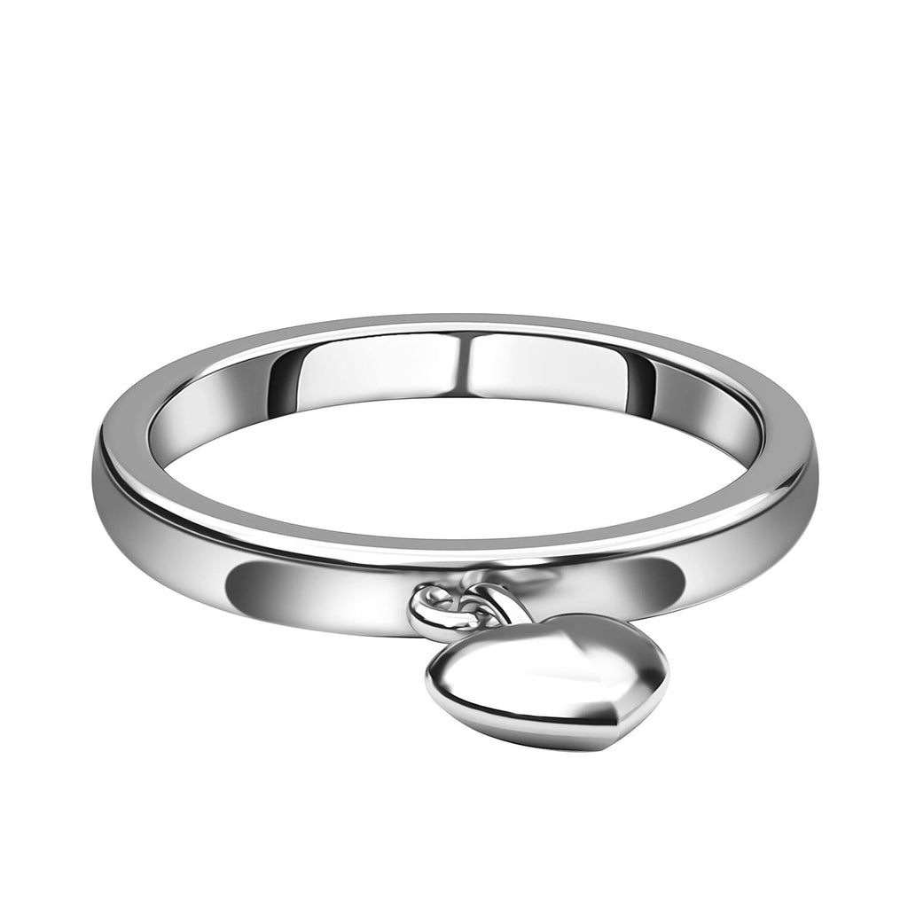 Platinum Overlay Sterling Silver Band Ring with Heart Charm