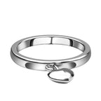 Platinum Overlay Sterling Silver Band Ring with Heart Charm