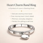 Platinum Overlay Sterling Silver Band Ring with Heart Charm