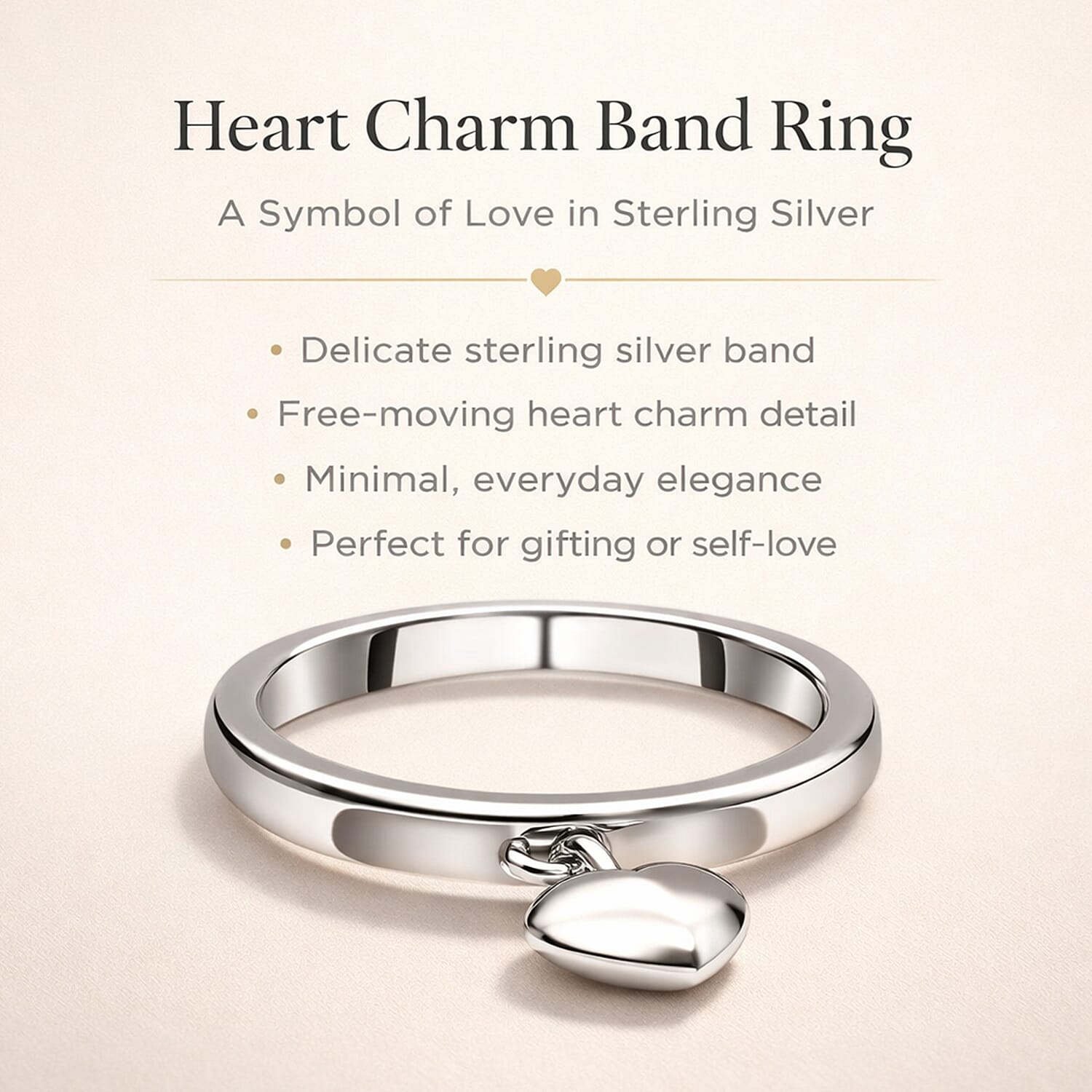 Love Heart Charm Wedding Band Ring for Women in Sterling Silver with Platinum Plated 3772613 2
