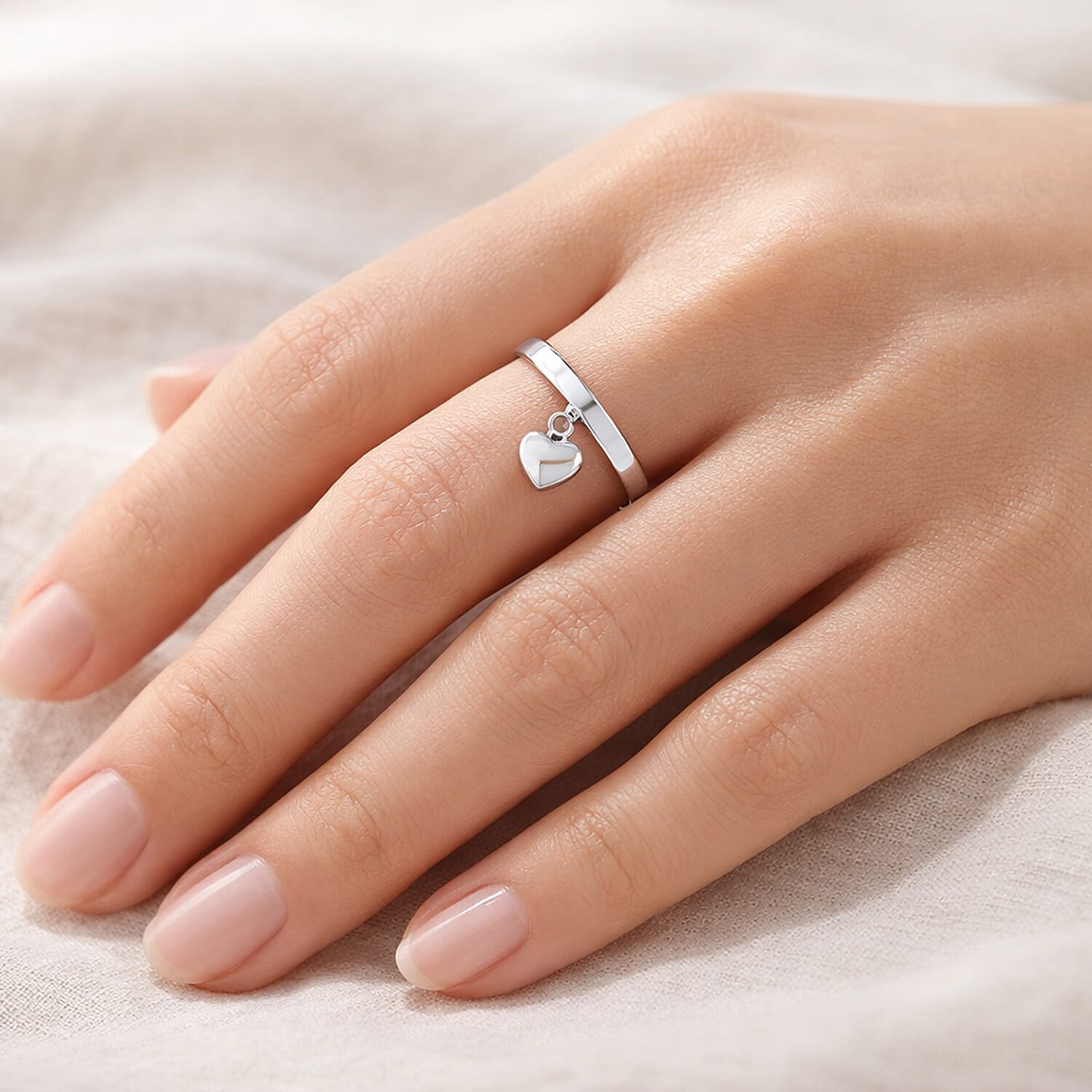 Love Heart Charm Wedding Band Ring for Women in Sterling Silver with Platinum Plated 3772613 3