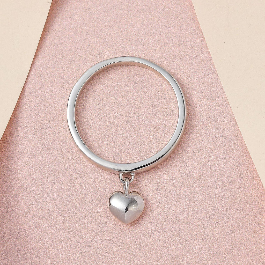 Platinum Overlay Sterling Silver Band Ring with Heart Charm