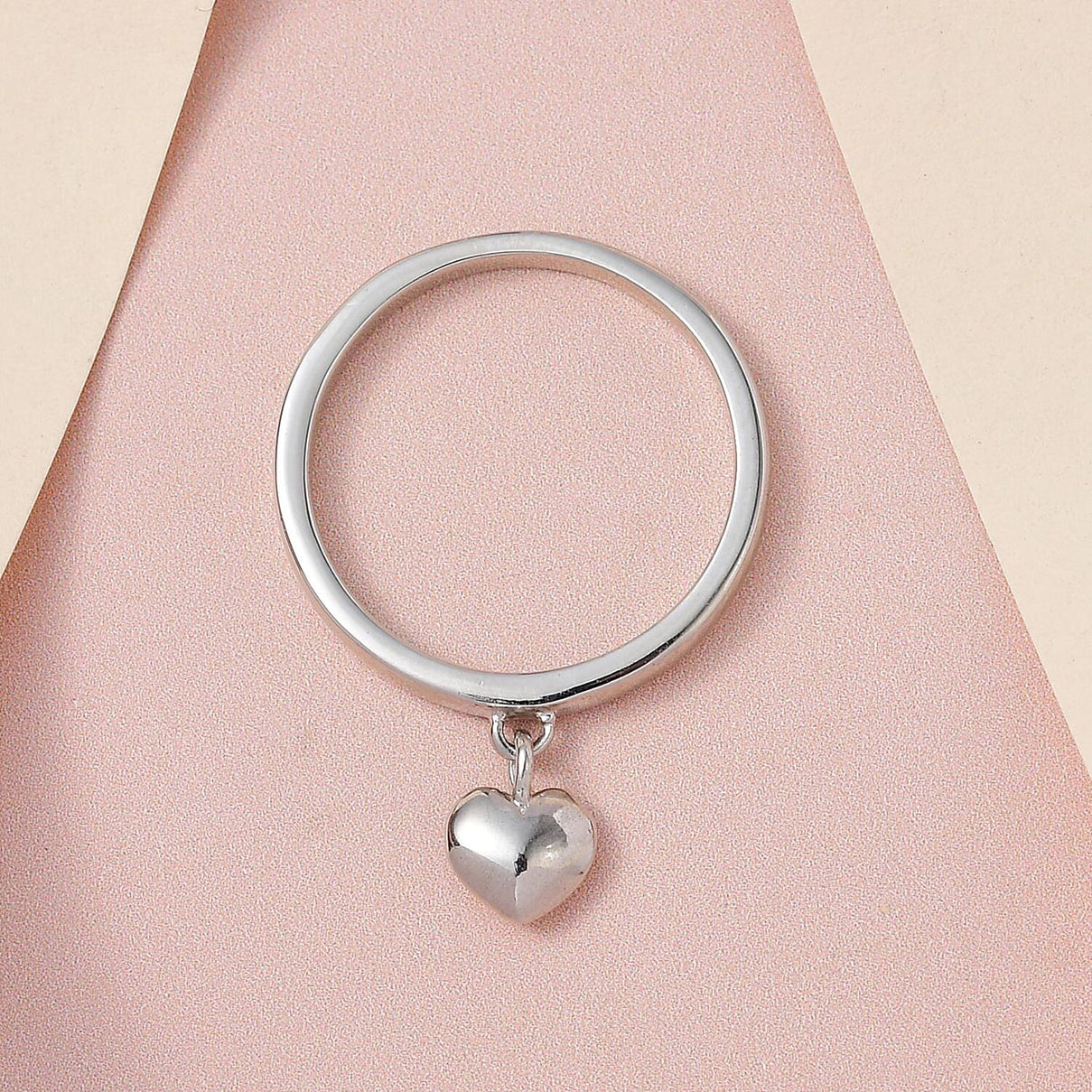 Love Heart Charm Wedding Band Ring for Women in Sterling Silver with Platinum Plated 3772613 4
