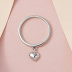 Platinum Overlay Sterling Silver Band Ring with Heart Charm