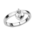 Platinum Overlay Sterling Silver Band Ring with Heart Charm