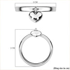 Platinum Overlay Sterling Silver Band Ring with Heart Charm