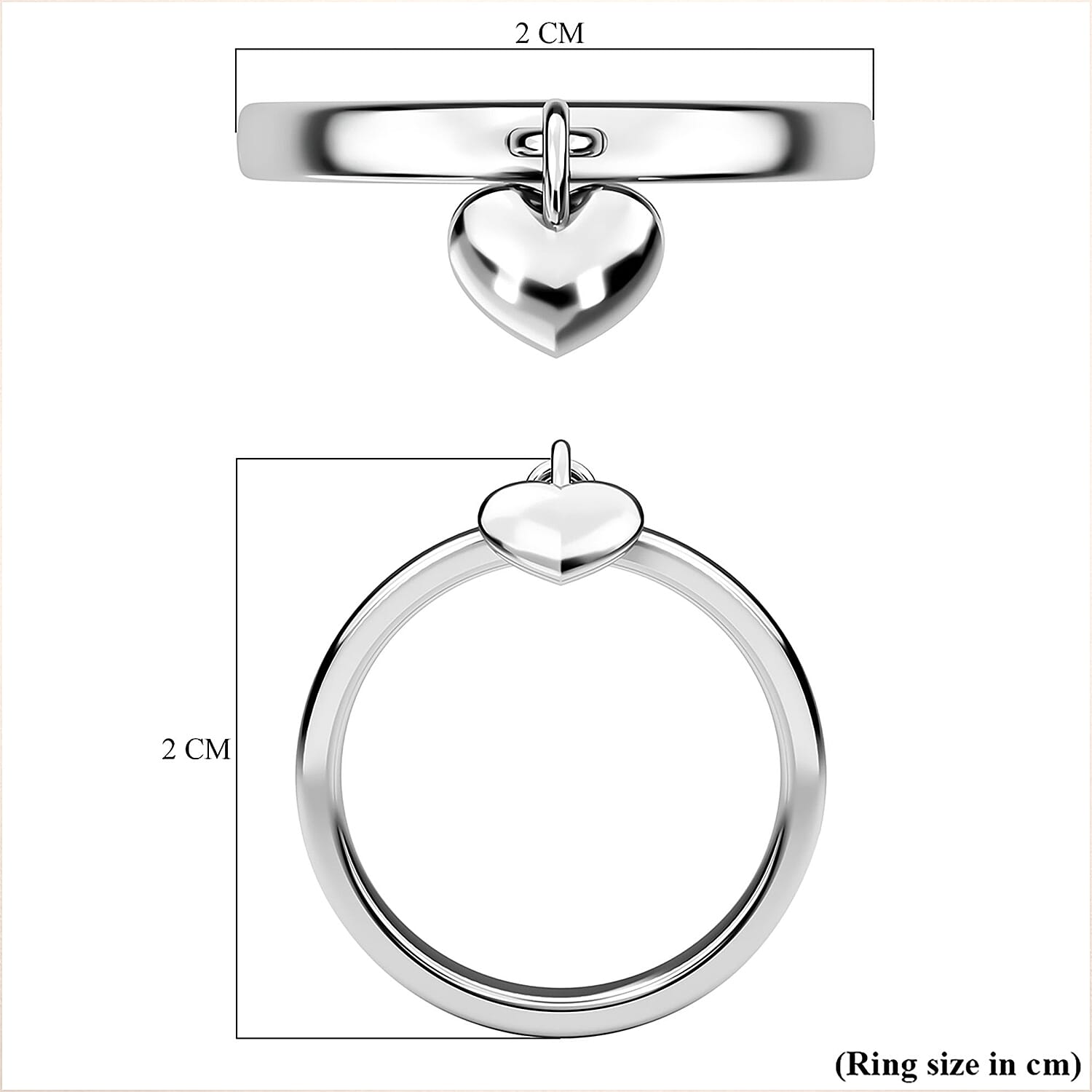 Love Heart Charm Wedding Band Ring for Women in Sterling Silver with Platinum Plated 3772613 6