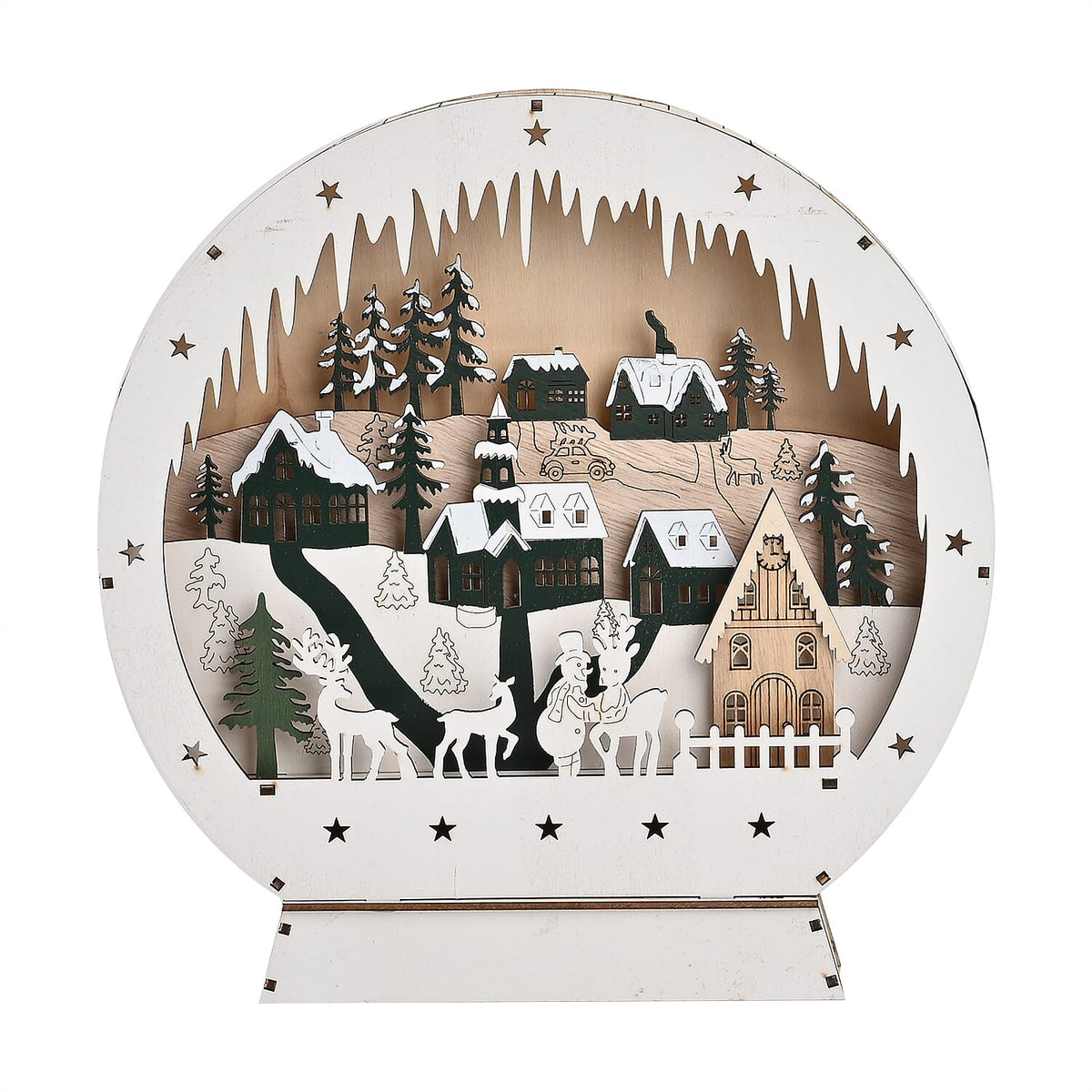 Wooden Light Up Round Christmas Village Scene - Green 7595367 0